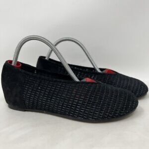 Eileen Fisher Black Perforated Flats Hidden Wedge Suede Leather Size 6